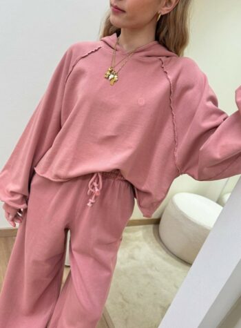 Shop Online Felpa crop cappuccio rosa antico HaveOne