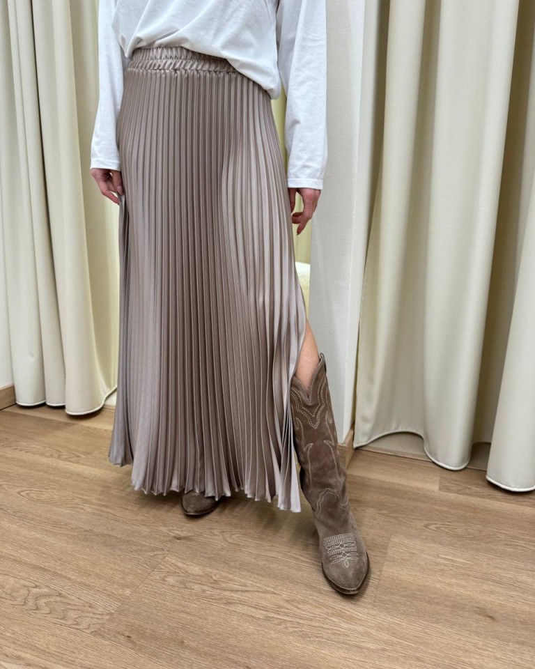 Gonna plisse spacchi raso tortora Kontatto Shop Online Gonna plisse spacchi raso tortora Kontatto