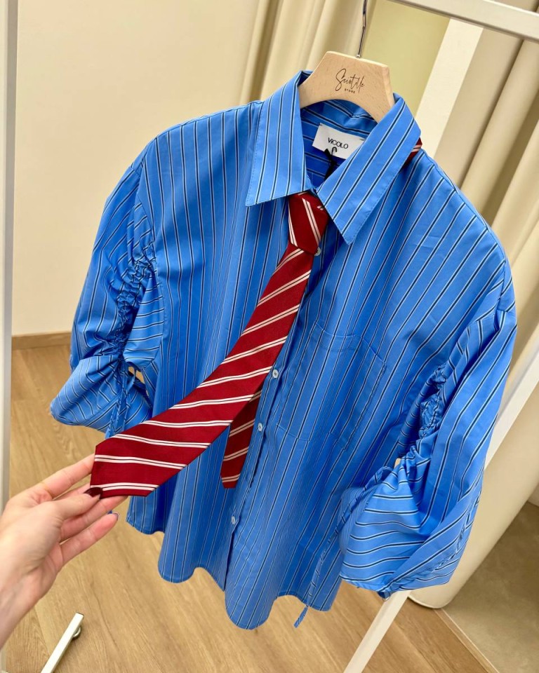 Camicia celeste nastri e cravatta Vicolo Shop Online Camicia celeste nastri e cravatta Vicolo