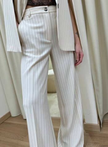 Shop Online Pantalone palazzo gessato panna e nero Vicolo