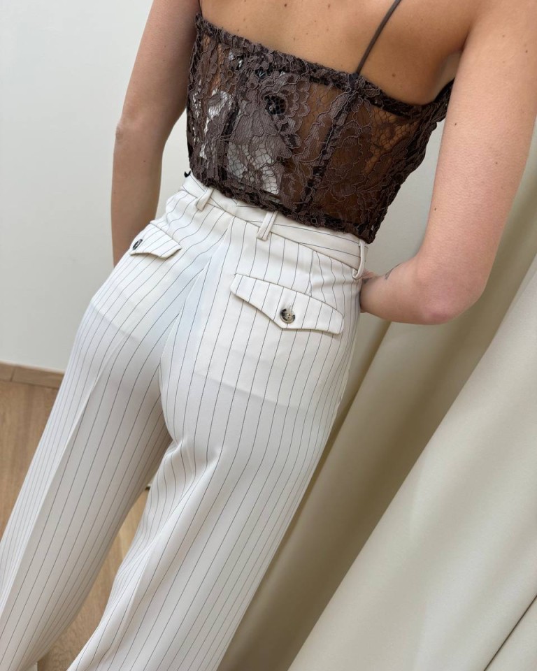 Pantalone palazzo gessato panna e nero Vicolo Shop Online Pantalone palazzo gessato panna e nero Vicolo