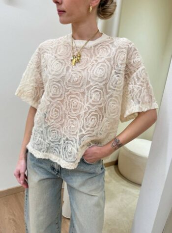 Shop Online Maglia rose in rilievo burro e lurex HaveOne