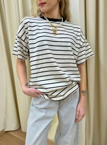 Shop Online T-shirt scatoletta righe panna blu Vicolo