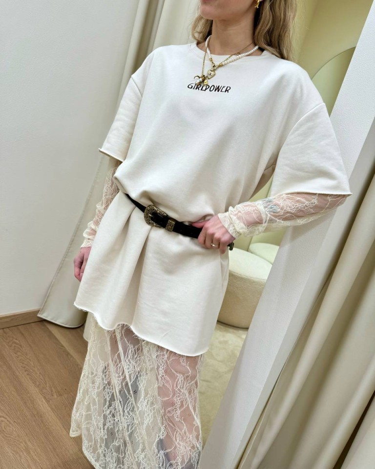 Vestito t-shirt con pizzo burro Vicolo Shop Online Vestito t-shirt con pizzo burro Vicolo