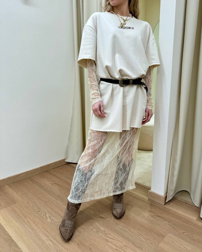 Vestito t-shirt con pizzo burro Vicolo Shop Online Vestito t-shirt con pizzo burro Vicolo