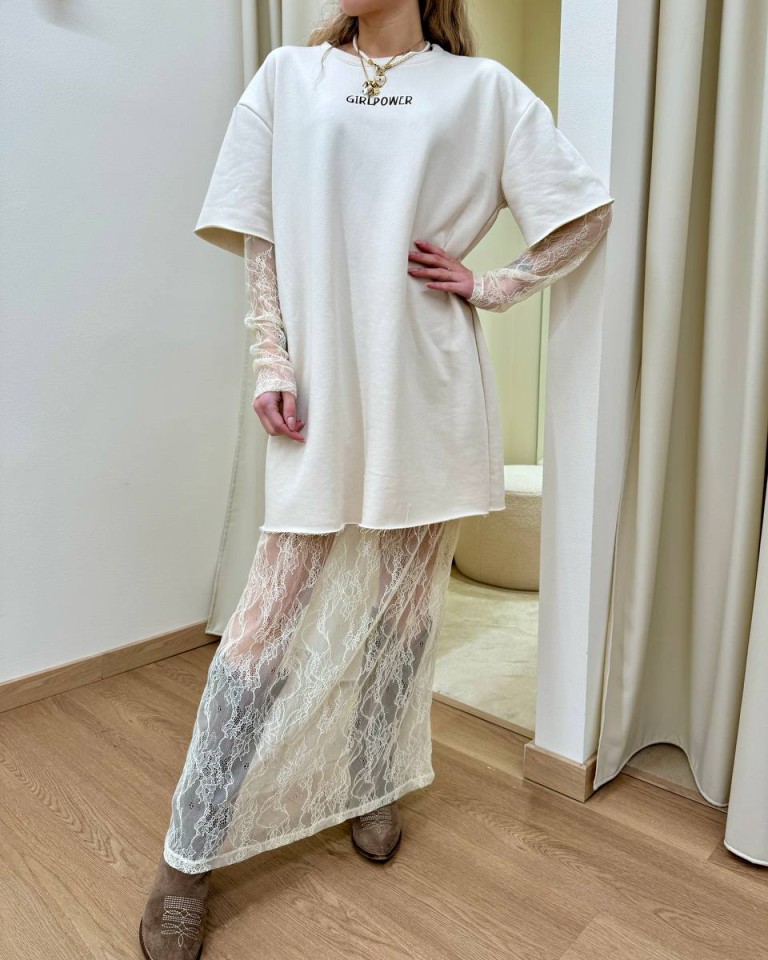 Vestito t-shirt con pizzo burro Vicolo Shop Online Vestito t-shirt con pizzo burro Vicolo