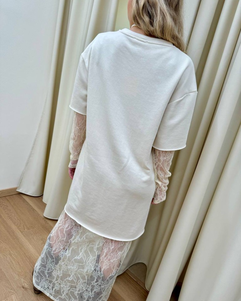 Vestito t-shirt con pizzo burro Vicolo Shop Online Vestito t-shirt con pizzo burro Vicolo