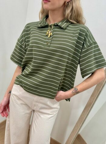 Shop Online Polo righe manica corta verde militare Vicolo