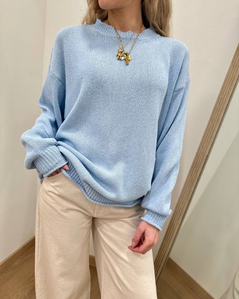 Maglione basic girocollo celeste Vicolo Shop Online Maglione basic girocollo celeste Vicolo