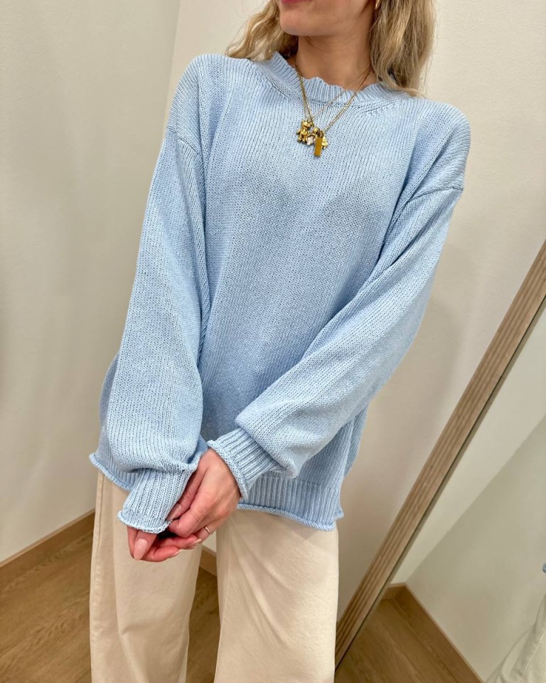 Maglione basic girocollo celeste Vicolo Shop Online Maglione basic girocollo celeste Vicolo