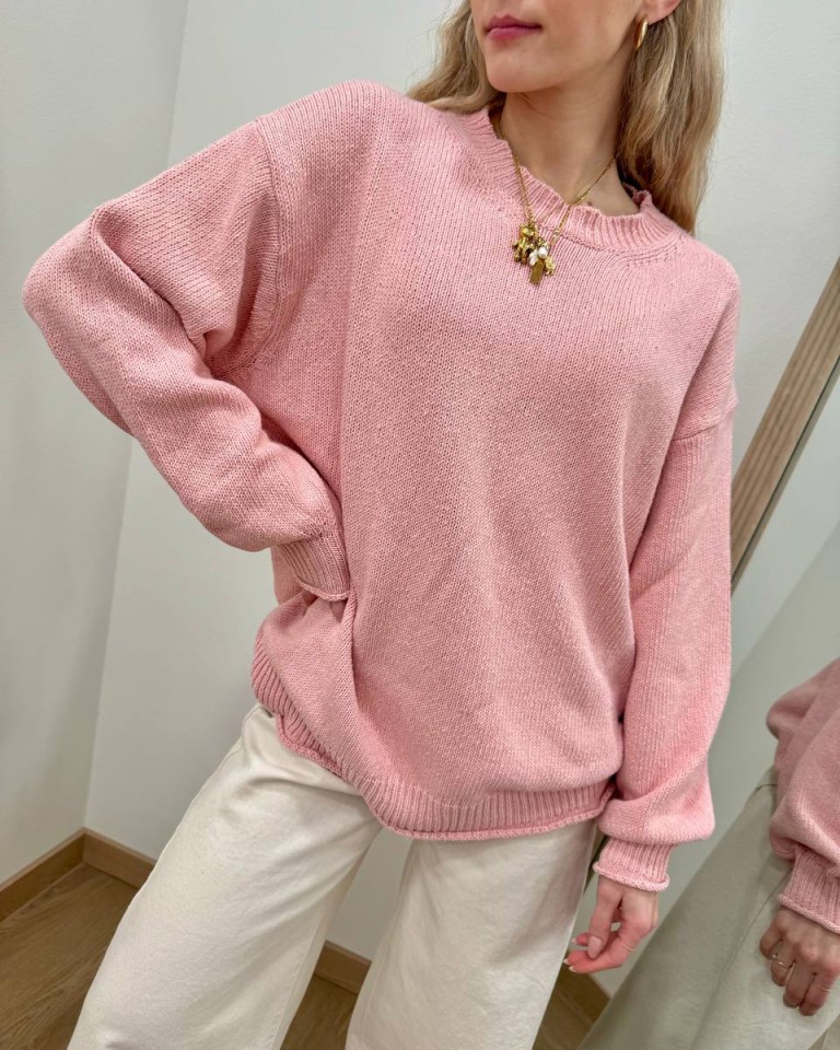 Maglione basic girocollo rosa pastello Vicolo Shop Online Maglione basic girocollo rosa pastello Vicolo