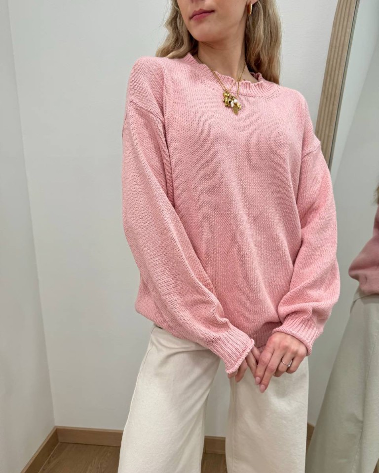 Maglione basic girocollo rosa pastello Vicolo Shop Online Maglione basic girocollo rosa pastello Vicolo
