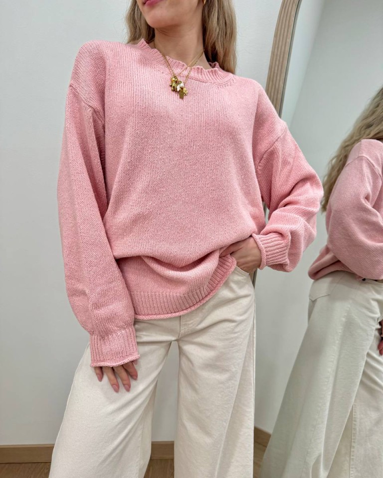 Maglione basic girocollo rosa pastello Vicolo Shop Online Maglione basic girocollo rosa pastello Vicolo
