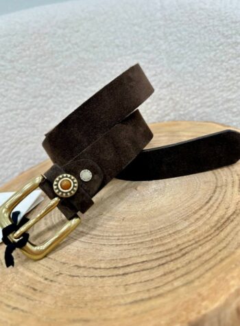 Shop Online Cintura vera pelle scamosciata moro fibbia oro Vicolo