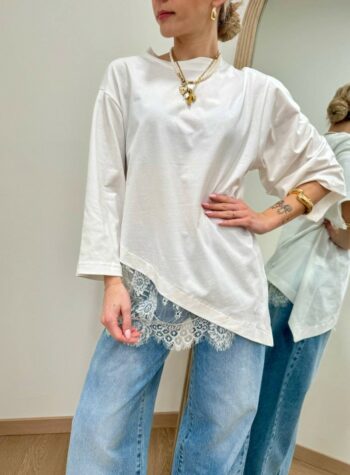 Shop Online T-shirt over bianca con inserto pizzo HaveOne