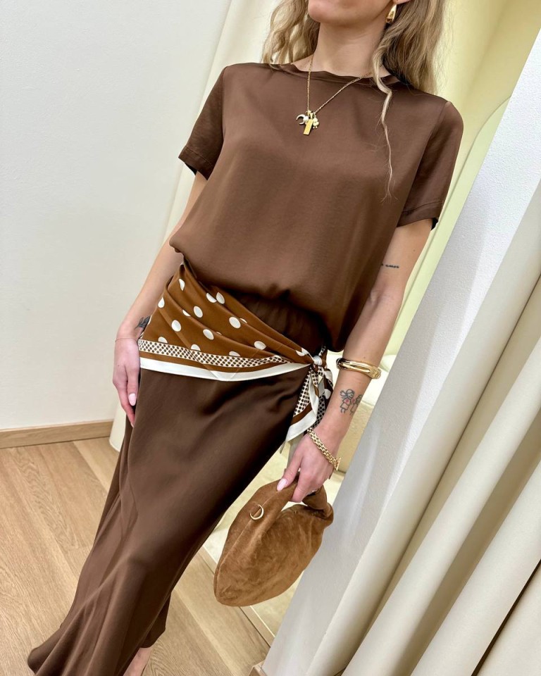 T-shirt in raso di viscosa moro HaveOne Shop Online T-shirt in raso di viscosa moro HaveOne