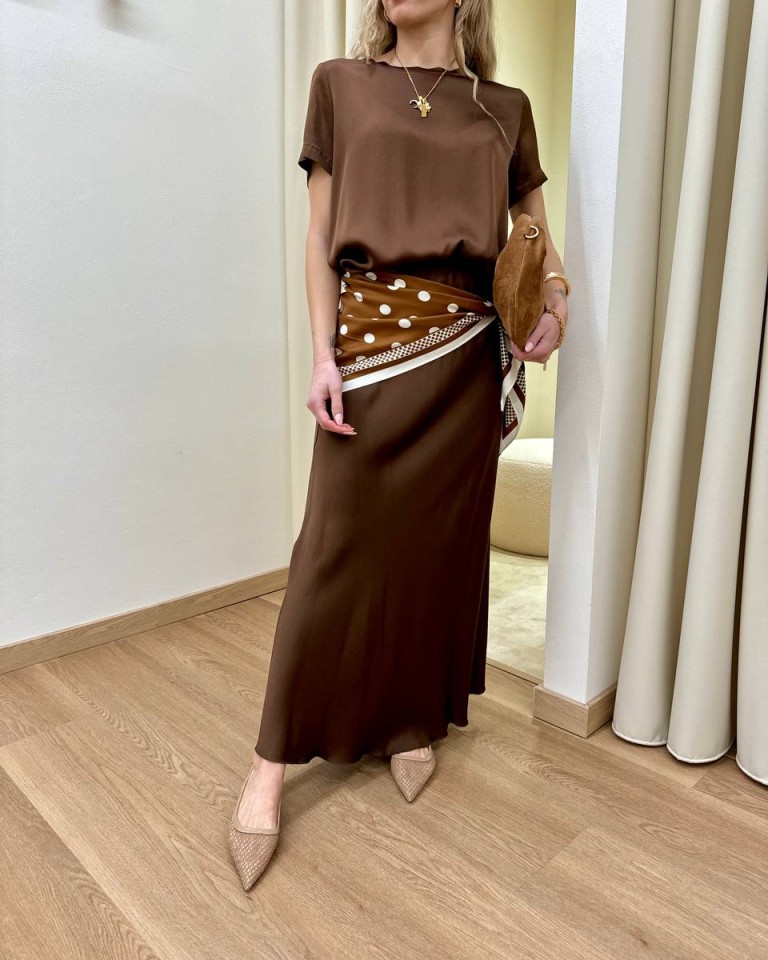 T-shirt in raso di viscosa moro HaveOne Shop Online T-shirt in raso di viscosa moro HaveOne