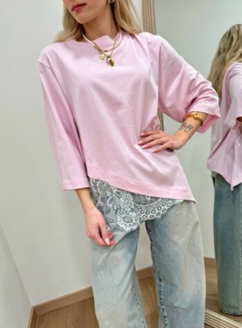Shop Online T-shirt over rosa inserto pizzo HaveOne