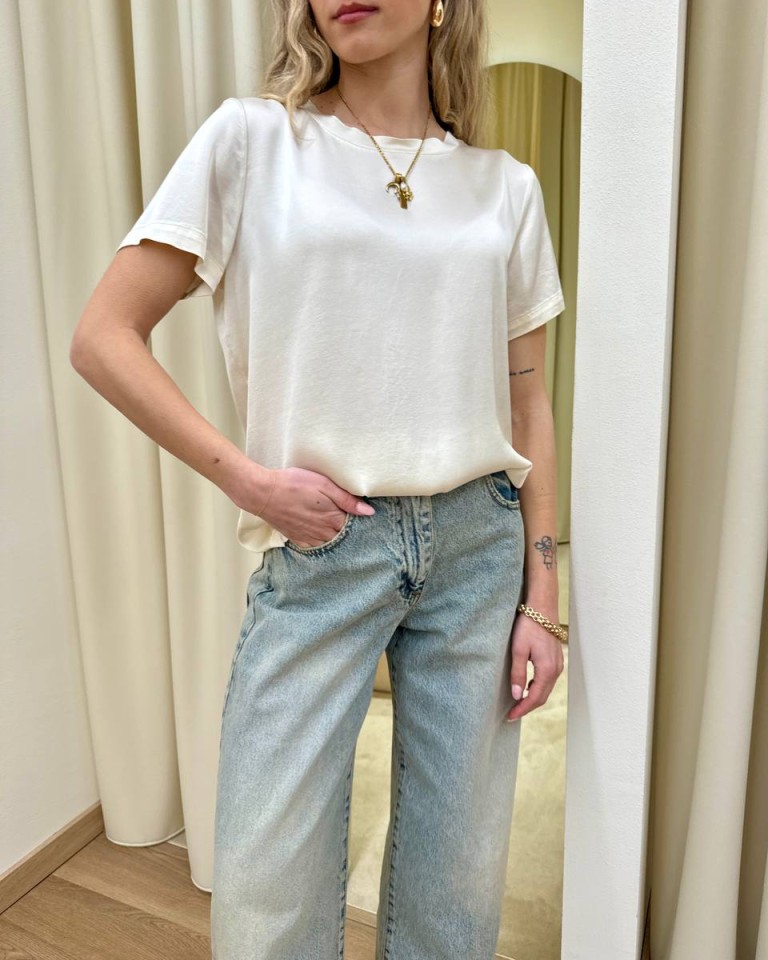 T-shirt in raso di viscosa panna HaveOne Shop Online T-shirt in raso di viscosa panna HaveOne