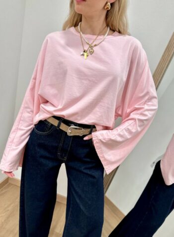 Shop Online Maglia maniche ampissime rosa pastello HaveOne