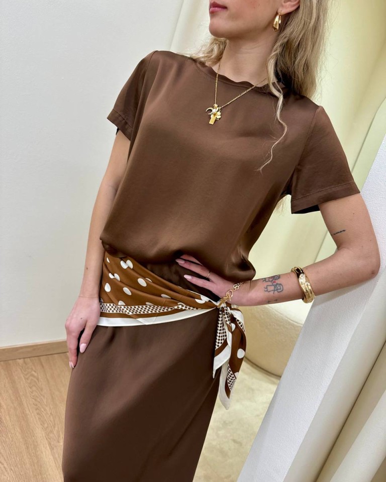 T-shirt in raso di viscosa moro HaveOne Shop Online T-shirt in raso di viscosa moro HaveOne