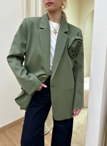 Shop Online Giacca verde salvia spilla fiore Vicolo