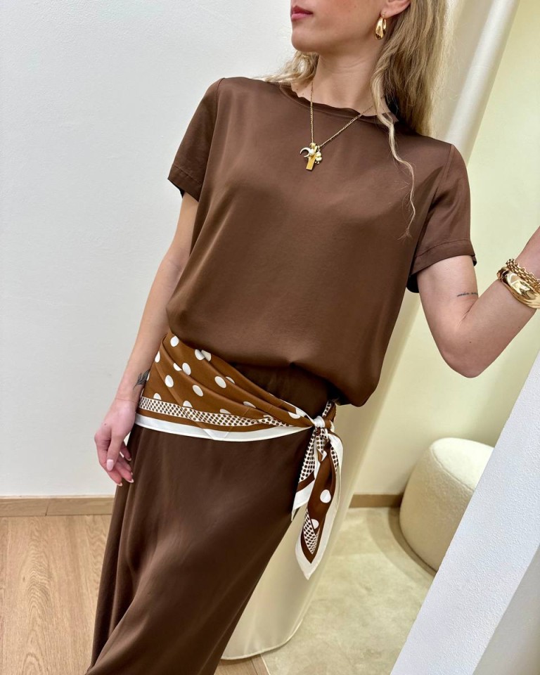 T-shirt in raso di viscosa moro HaveOne Shop Online T-shirt in raso di viscosa moro HaveOne