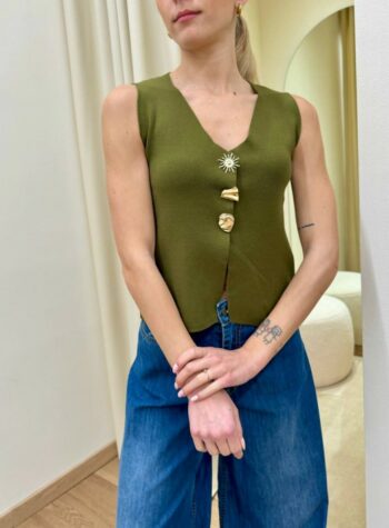 Shop Online Gilet olio maglia rasata bottoni gioiello Kontatto