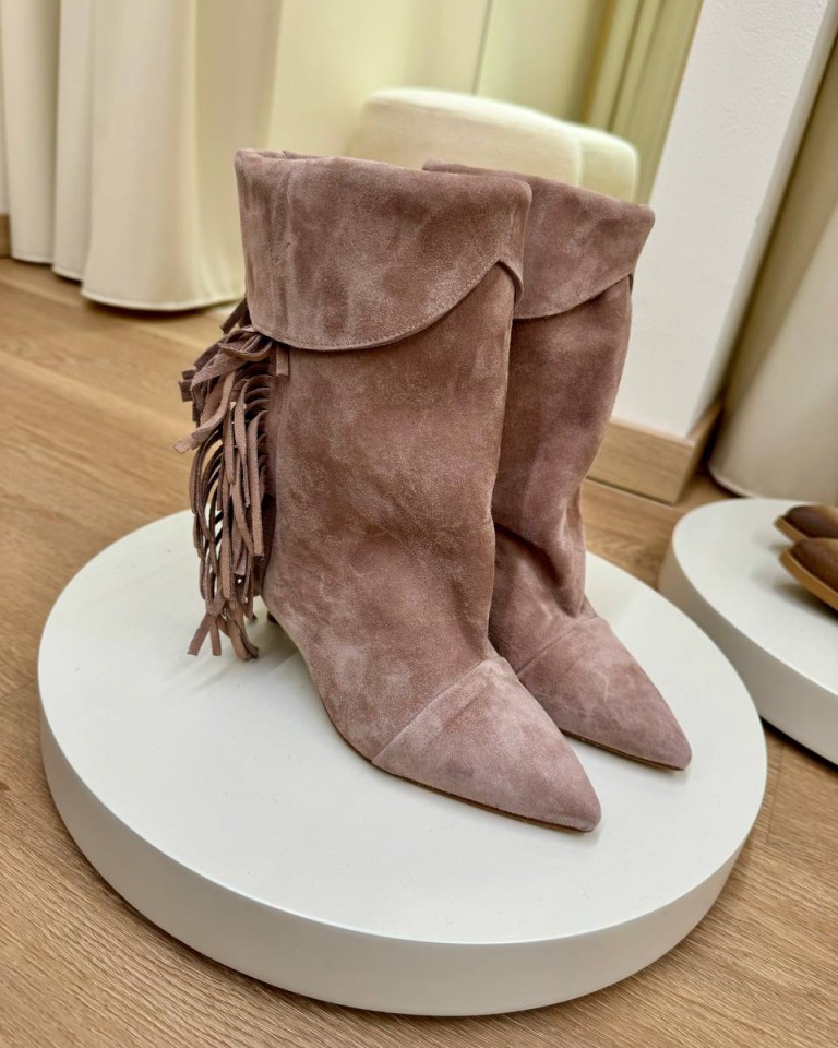 Stivale Ariana frange rosa antico Gisél Moiré Shop Online Stivale Ariana frange rosa antico Gisél Moiré