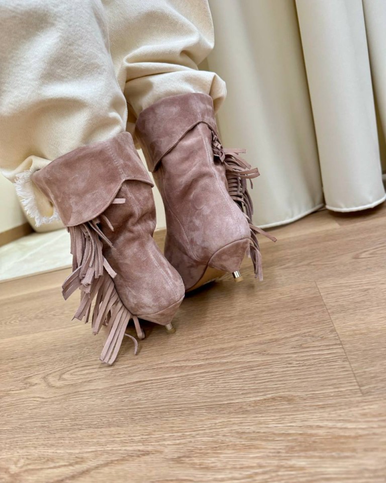 Stivale Ariana frange rosa antico Gisél Moiré Shop Online Stivale Ariana frange rosa antico Gisél Moiré