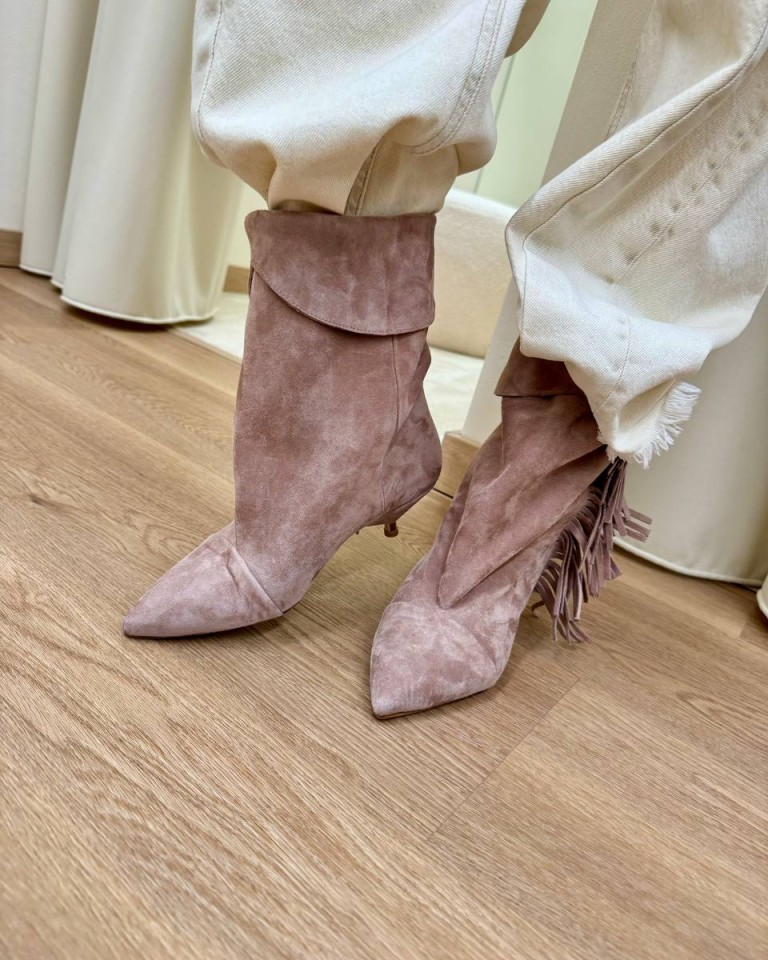 Stivale Ariana frange rosa antico Gisél Moiré Shop Online Stivale Ariana frange rosa antico Gisél Moiré