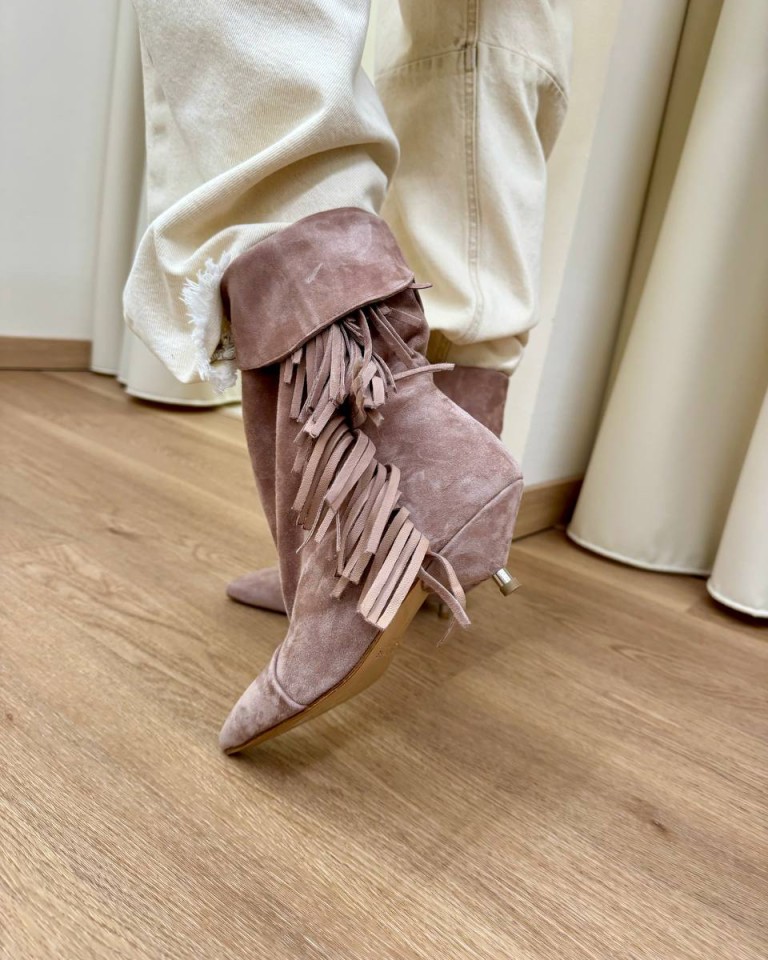 Stivale Ariana frange rosa antico Gisél Moiré Shop Online Stivale Ariana frange rosa antico Gisél Moiré