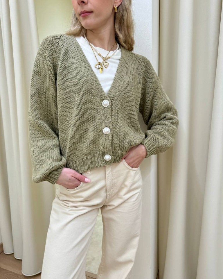 Cardigan bottoni gioiello kaki HaveOne Shop Online Cardigan bottoni gioiello kaki HaveOne