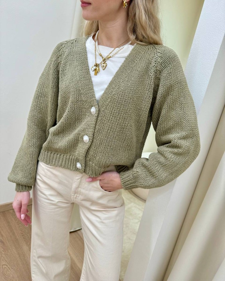 Cardigan bottoni gioiello kaki HaveOne Shop Online Cardigan bottoni gioiello kaki HaveOne