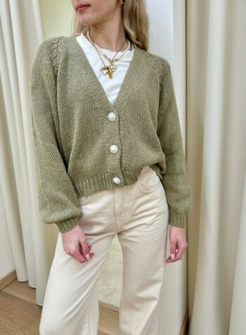 Shop Online Cardigan bottoni gioiello kaki HaveOne