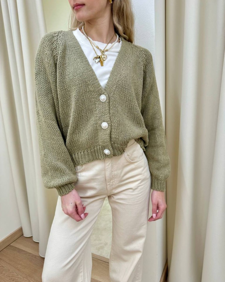 Cardigan bottoni gioiello kaki HaveOne Shop Online Cardigan bottoni gioiello kaki HaveOne