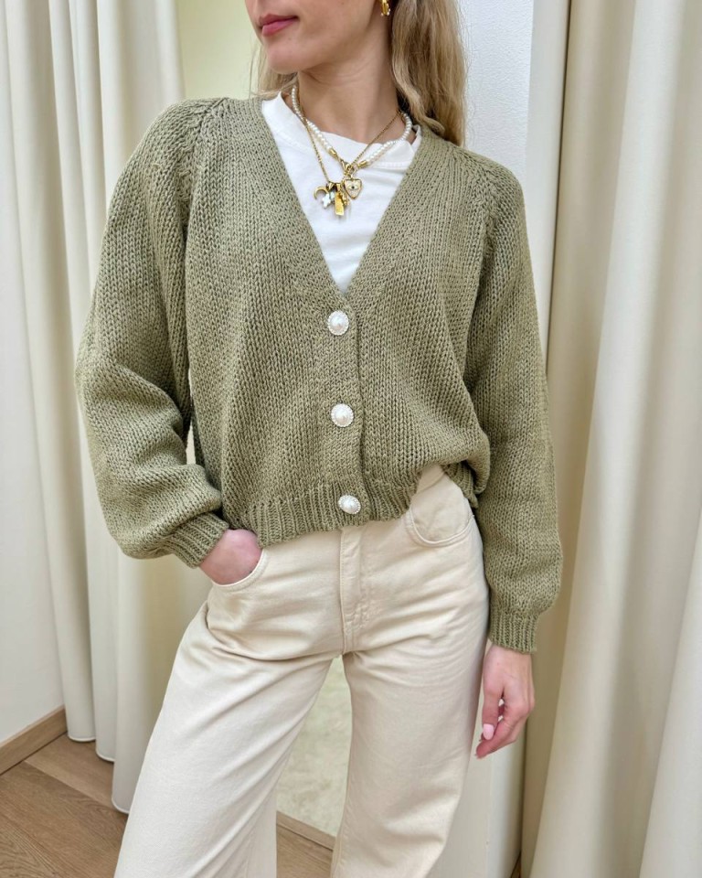 Cardigan bottoni gioiello kaki HaveOne Shop Online Cardigan bottoni gioiello kaki HaveOne