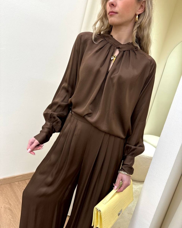 Blusa collo incrociato moro in viscosa HaveOne Shop Online Blusa collo incrociato moro in viscosa HaveOne