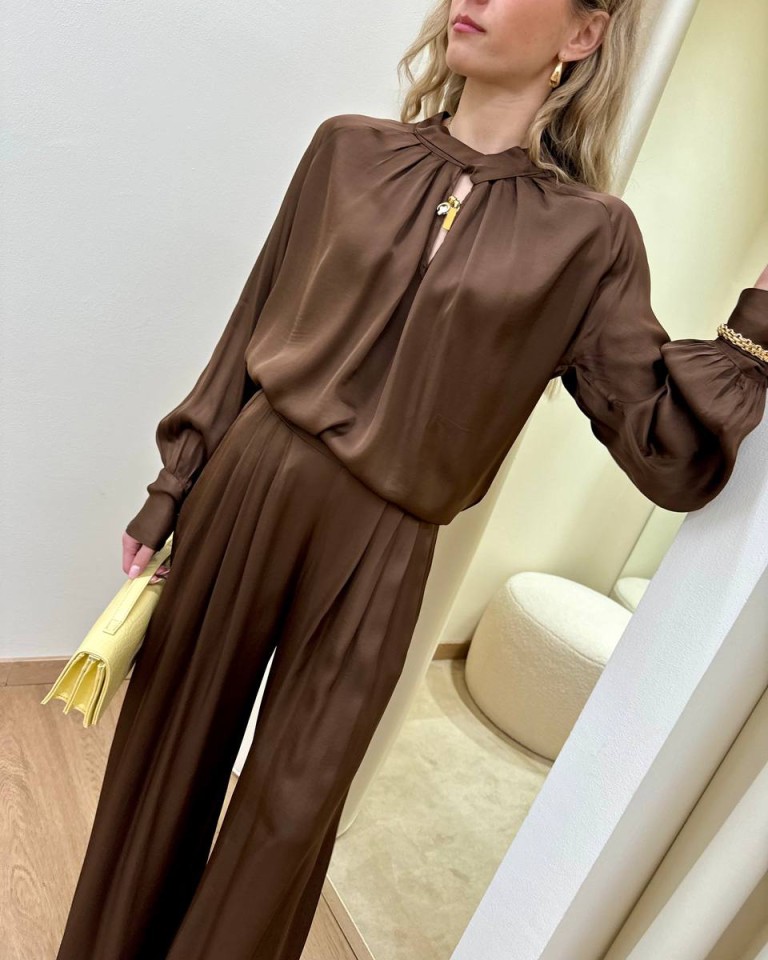 Blusa collo incrociato moro in viscosa HaveOne Shop Online Blusa collo incrociato moro in viscosa HaveOne