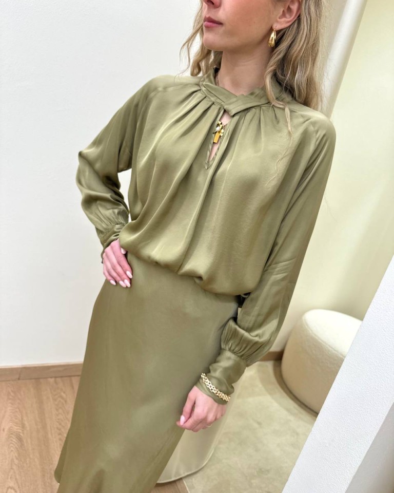 Blusa collo incrociato olio in viscosa HaveOne Shop Online Blusa collo incrociato olio in viscosa HaveOne