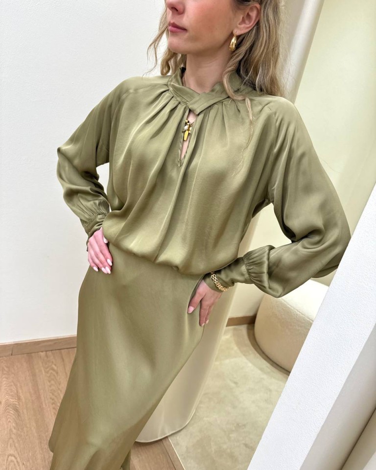 Blusa collo incrociato olio in viscosa HaveOne Shop Online Blusa collo incrociato olio in viscosa HaveOne