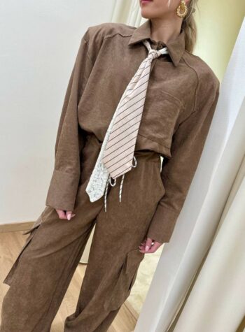 Shop Online Camicia fango cravatta righe pizzo HaveOne