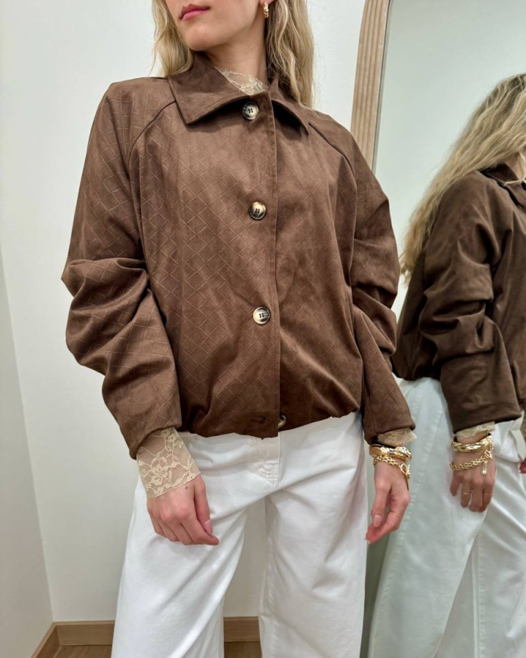 Bomber scamosciato intreccio cioccolato HaveOne Shop Online Bomber scamosciato intreccio cioccolato HaveOne