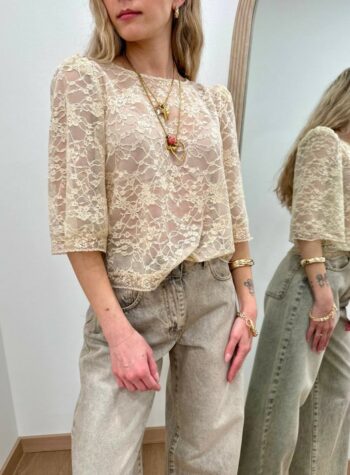 Shop Online Maglia cropped pizzo beige HaveOne