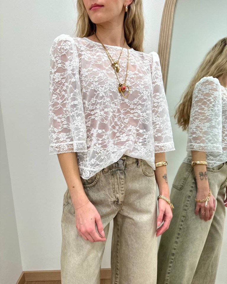 Maglia cropped pizzo panna HaveOne Shop Online Maglia cropped pizzo panna HaveOne