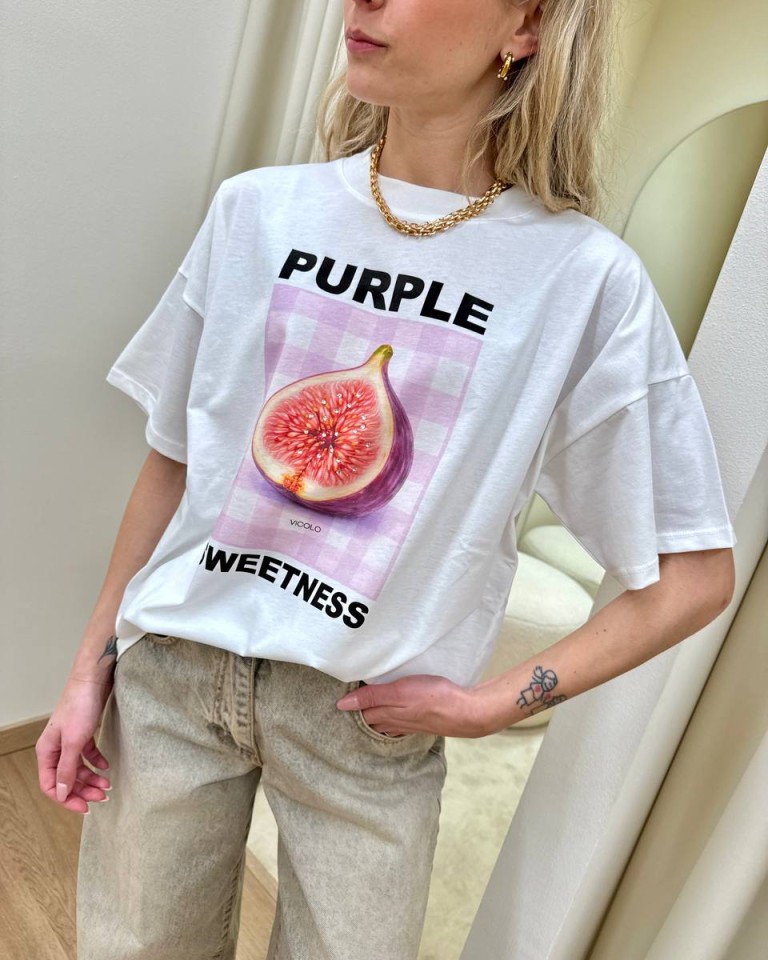 T-shirt oversize bianca stampa fico Vicolo Shop Online T-shirt oversize bianca stampa fico Vicolo