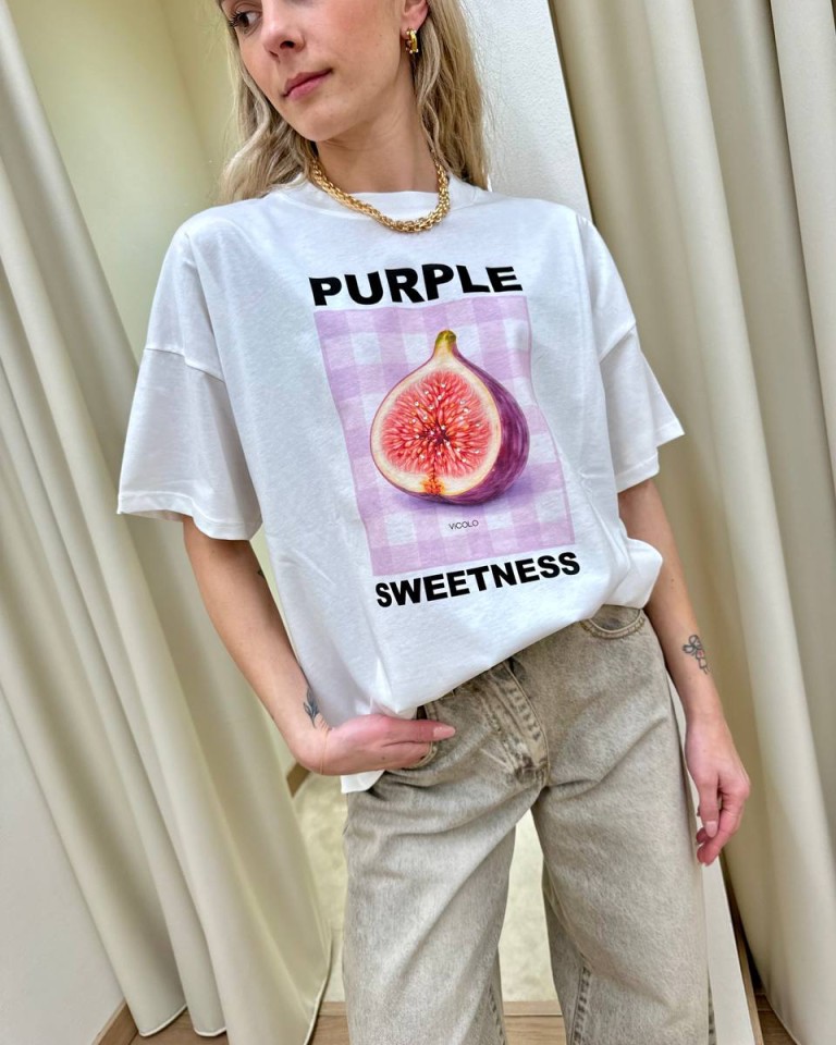 T-shirt oversize bianca stampa fico Vicolo Shop Online T-shirt oversize bianca stampa fico Vicolo