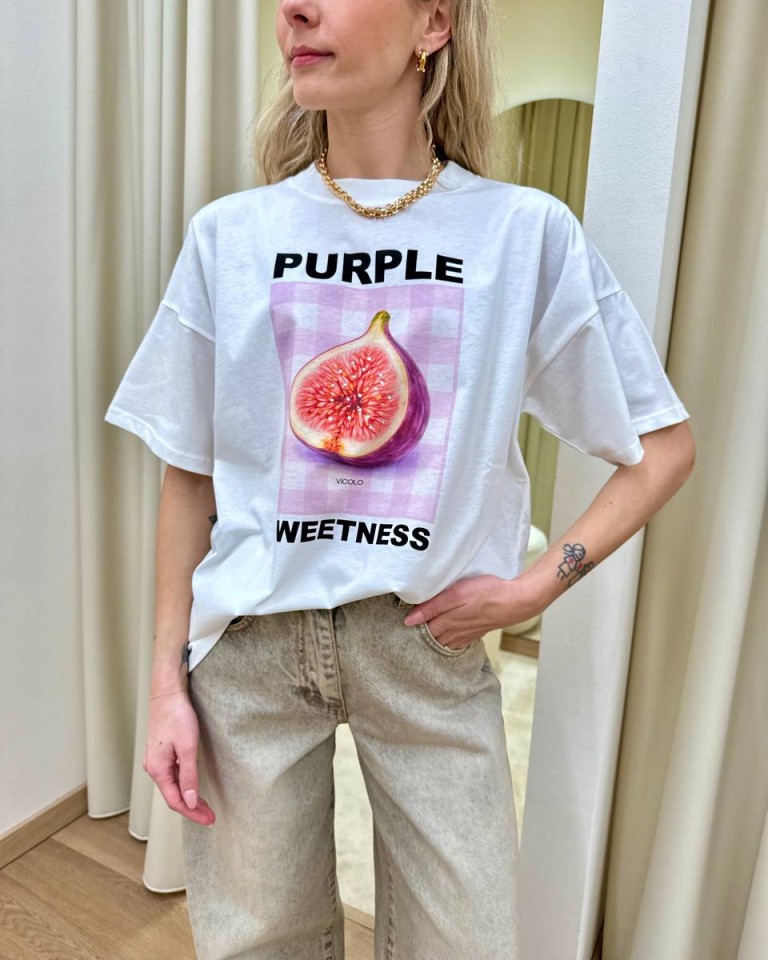 T-shirt oversize bianca stampa fico Vicolo Shop Online T-shirt oversize bianca stampa fico Vicolo