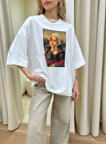 Shop Online T-shirt oversize bianca stampa Gioconda Vicolo