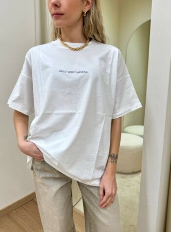 Shop Online T-shirt oversize bianca ricamo "Ciao Primavera" Vicolo